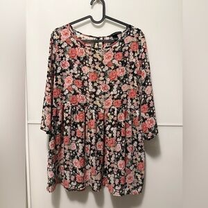 Forever 21 Sheer Black Floral Babydoll Dress